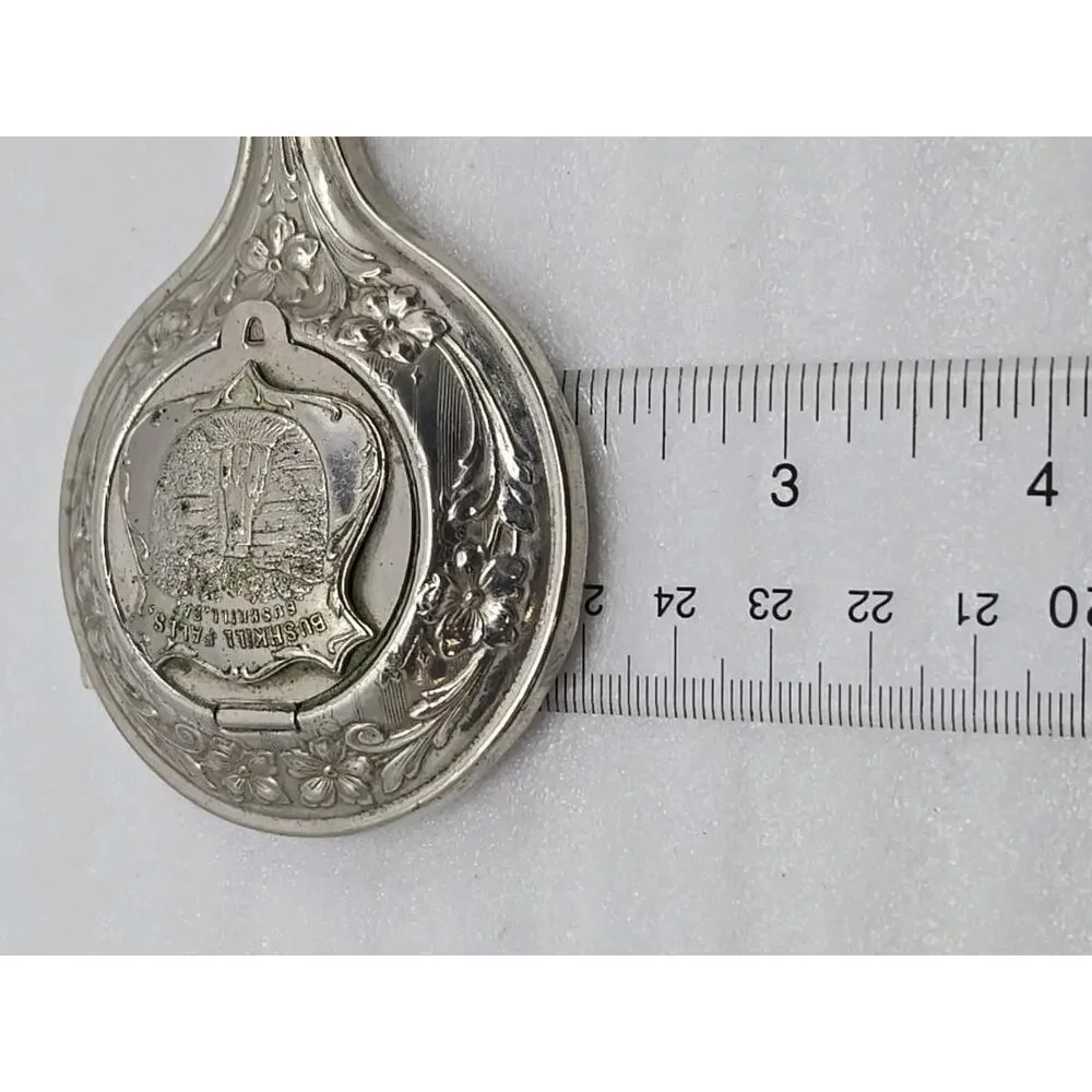 Vtg Bushkill Falls Handheld Mirror Silver Tone w/Small Hidden Back Compartment